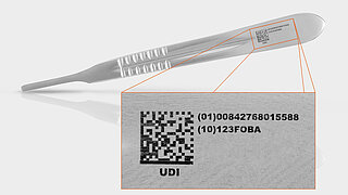 Laserbeschriftung medizinischer Instrumente mit UDI Code (Skalpellhalter)