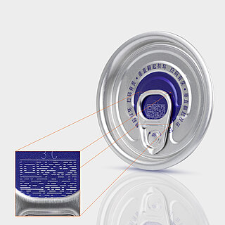 Tapa de lata de bebida de aluminio con un complejo marcado láser escaneable